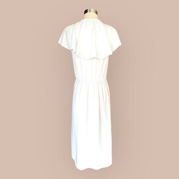 VINCE White Wrap Dress Flutter Sleeve V-Neck Ruffle Cape Midi Designer XS NWOT - Picture 4 of 15